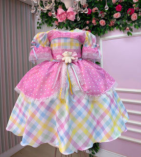 Vestido Marie Junino Luxo Ursinho do Sertão Rosa - Leveza e Elegância para Meninas | Bebeloo Kids