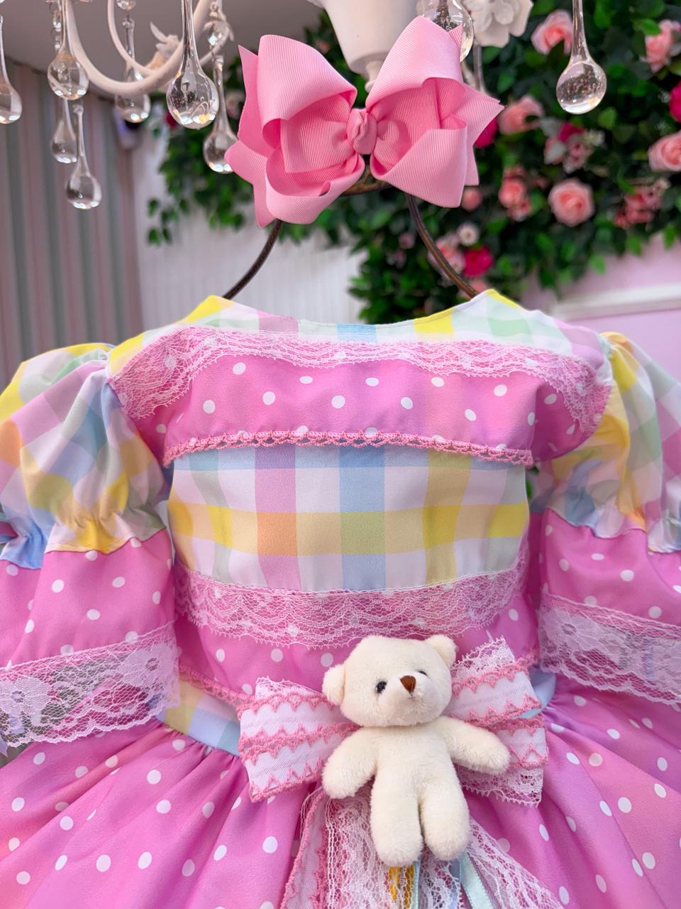 Vestido Marie Junino Luxo Ursinho do Sertão Rosa - Leveza e Elegância para Meninas | Bebeloo Kids