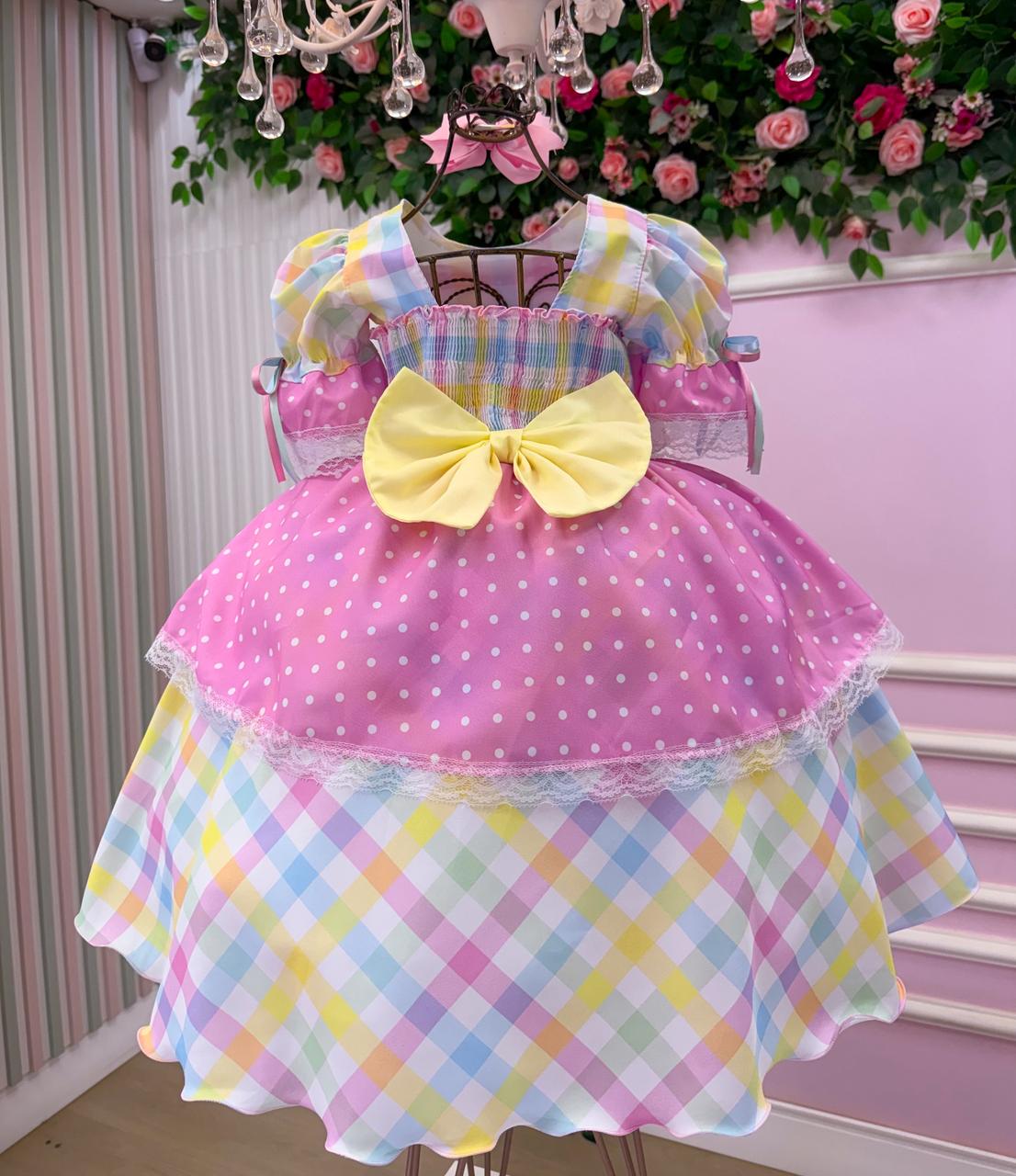 Vestido Marie Junino Luxo Ursinho do Sertão Rosa - Leveza e Elegância para Meninas | Bebeloo Kids