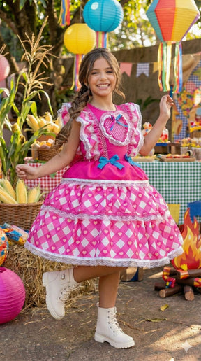 Vestido Bella Child Junino Quermesse do Coração Pink - Leveza e Elegância para Meninas | Bebeloo Kids
