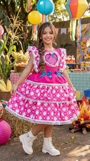 Vestido Bella Child Junino Quermesse do Coração Pink - Leveza e Elegância para Meninas | Bebeloo Kids