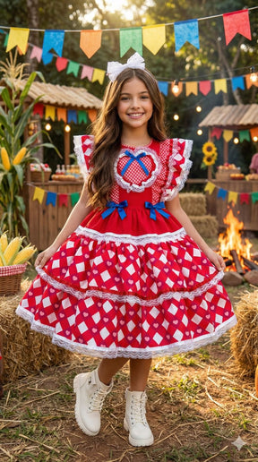 Vestido Bella Child Junino Quermesse do Coração Vermelho - Leveza e Elegância para Meninas | Bebeloo Kids