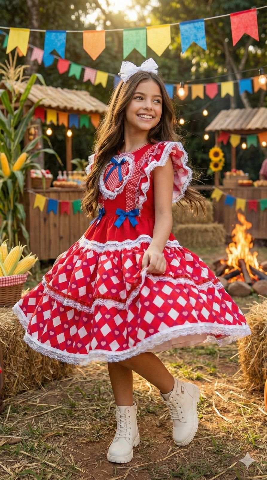 Vestido Bella Child Junino Quermesse do Coração Vermelho - Leveza e Elegância para Meninas | Bebeloo Kids