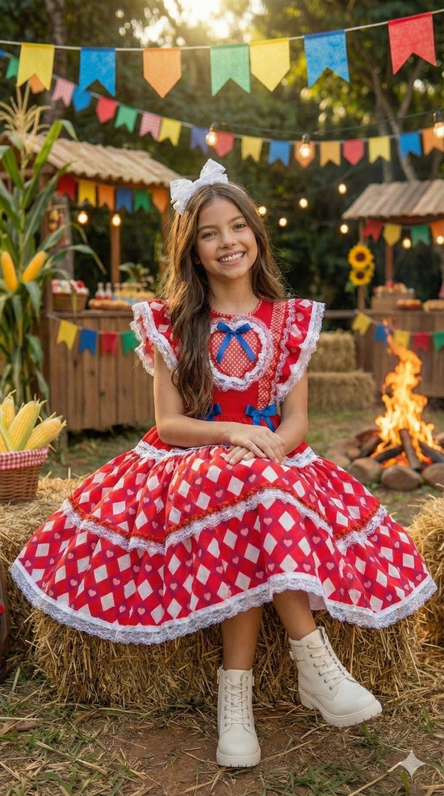 Vestido Bella Child Junino Quermesse do Coração Vermelho - Leveza e Elegância para Meninas | Bebeloo Kids