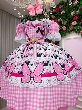 Vestido Junino Tematico Luxo Minnie/Minei Rosa - Leveza e Elegância para Meninas | Bebeloo Kids