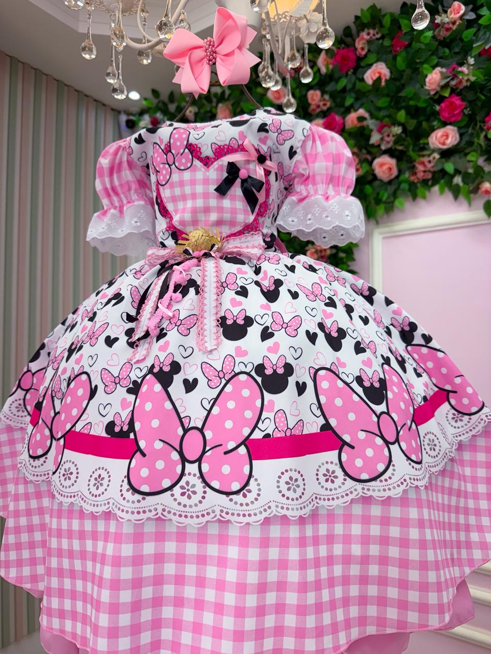 Vestido Junino Tematico Luxo Minnie/Minei Rosa - Leveza e Elegância para Meninas | Bebeloo Kids