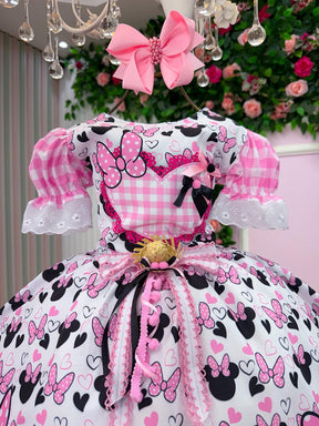 Vestido Junino Tematico Luxo Minnie/Minei Rosa - Leveza e Elegância para Meninas | Bebeloo Kids