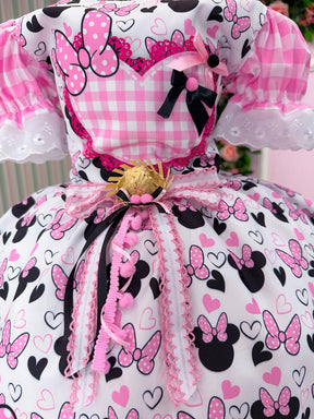 Vestido Junino Tematico Luxo Minnie/Minei Rosa - Leveza e Elegância para Meninas | Bebeloo Kids