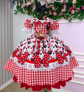 Vestido Junino Tematico Luxo Minnie/Minei Vermelho - Leveza e Elegância para Meninas | Bebeloo Kids