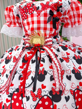 Vestido Junino Tematico Luxo Minnie/Minei Vermelho - Leveza e Elegância para Meninas | Bebeloo Kids