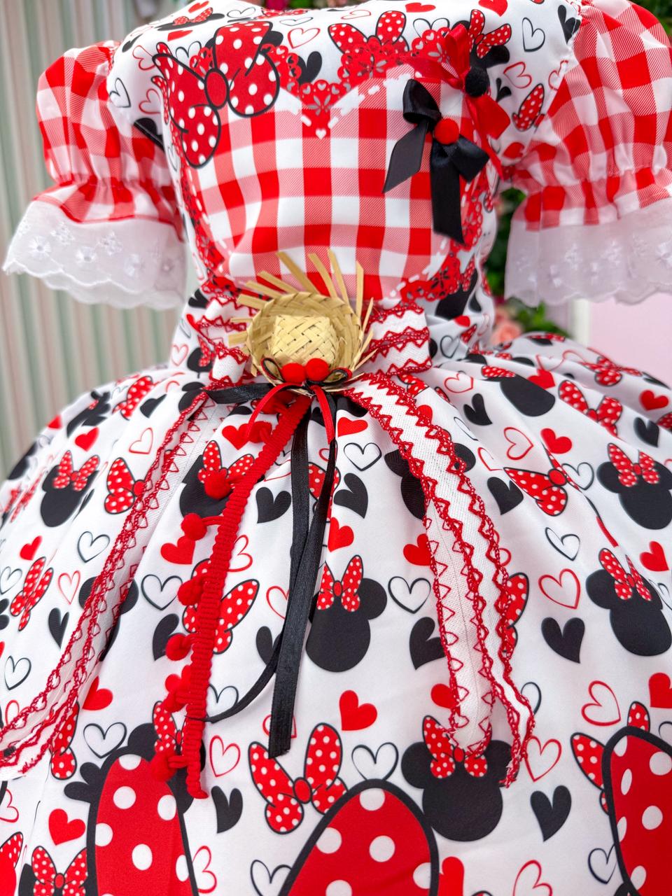 Vestido Junino Tematico Luxo Minnie/Minei Vermelho - Leveza e Elegância para Meninas | Bebeloo Kids
