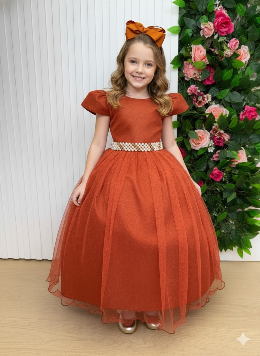 Vestido Marie Longo Heloisa Terracota - Leveza e Elegância para Meninas | Bebeloo Kids