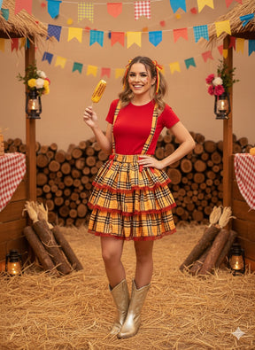 Salopete - Saia Adulto Junino Banana Club Luxo Encanto Caipira - Delicadeza e Feminilidade para Meninas | Bebeloo Kids