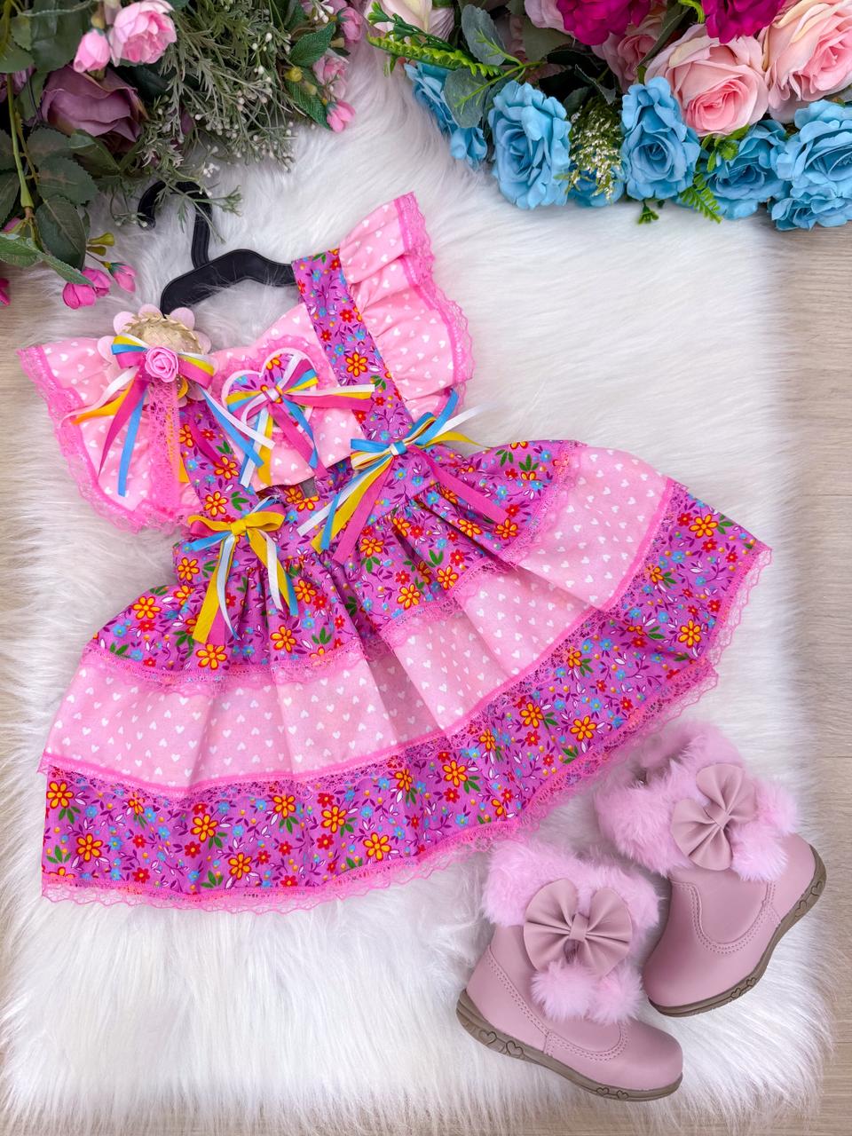 Romper/Vestido Princesa Junino Florzinha do Arraiá - Leveza e Elegância para Meninas | Bebeloo Kids