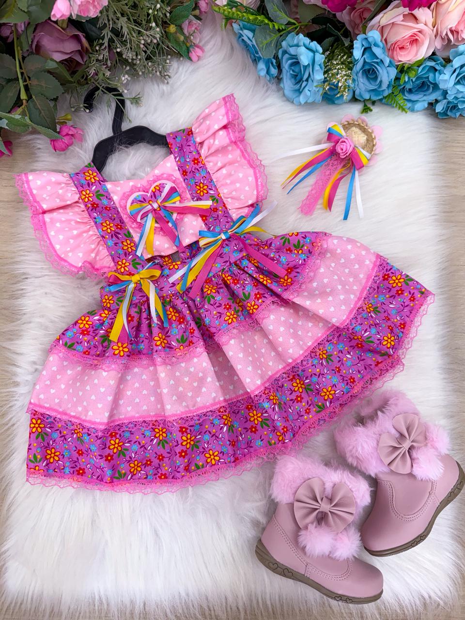 Romper/Vestido Princesa Junino Florzinha do Arraiá - Leveza e Elegância para Meninas | Bebeloo Kids