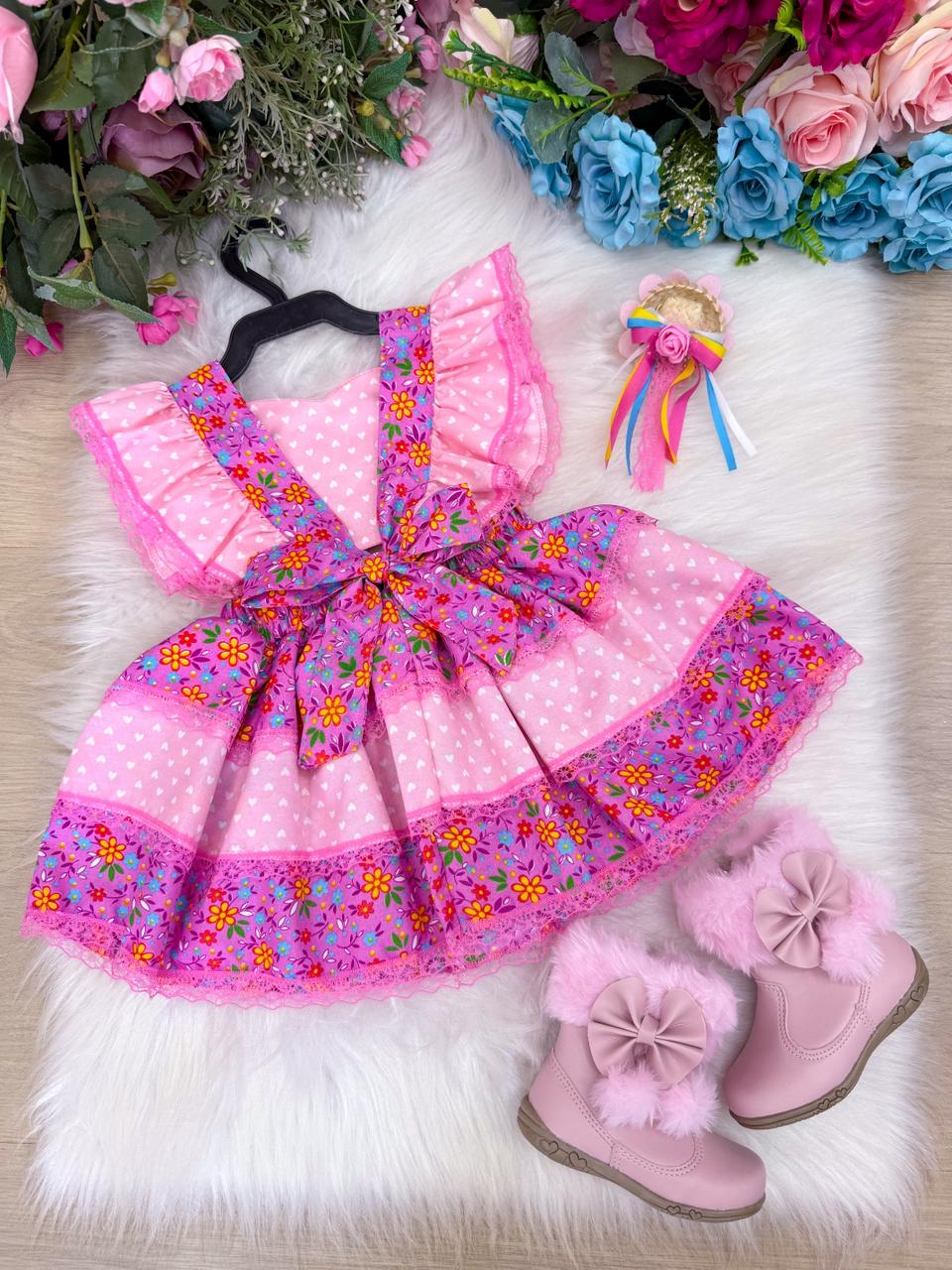 Romper/Vestido Princesa Junino Florzinha do Arraiá - Leveza e Elegância para Meninas | Bebeloo Kids