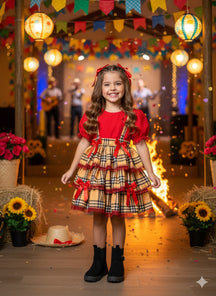 Conjunto Junino Banana Club Luxo Camisa Vermelha Encanto Caipira - Estilo Delicado para o Dia a Dia | Bebeloo Kids
