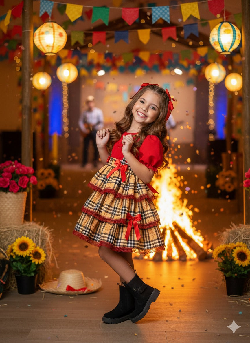 Conjunto Junino Banana Club Luxo Camisa Vermelha Encanto Caipira - Estilo Delicado para o Dia a Dia | Bebeloo Kids