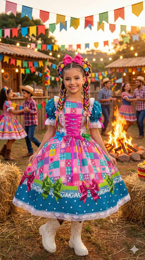 Vestido Marie Junino Luxo Quermesse Luz do Interior - Leveza e Elegância para Meninas | Bebeloo Kids