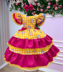 Vestido Junino Banana Club Luxo Coração Junino Amarelo - Leveza e Elegância para Meninas | Bebeloo Kids
