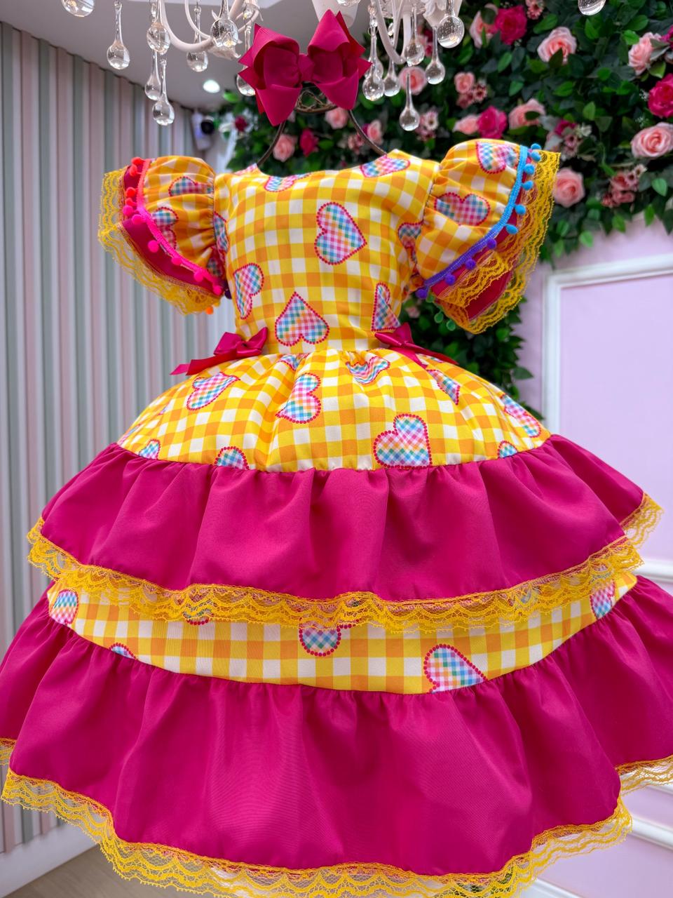 Vestido Junino Banana Club Luxo Coração Junino Amarelo - Leveza e Elegância para Meninas | Bebeloo Kids