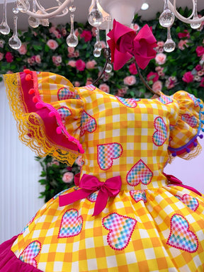 Vestido Junino Banana Club Luxo Coração Junino Amarelo - Leveza e Elegância para Meninas | Bebeloo Kids