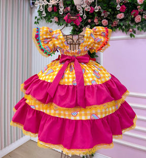 Vestido Junino Banana Club Luxo Coração Junino Amarelo - Leveza e Elegância para Meninas | Bebeloo Kids