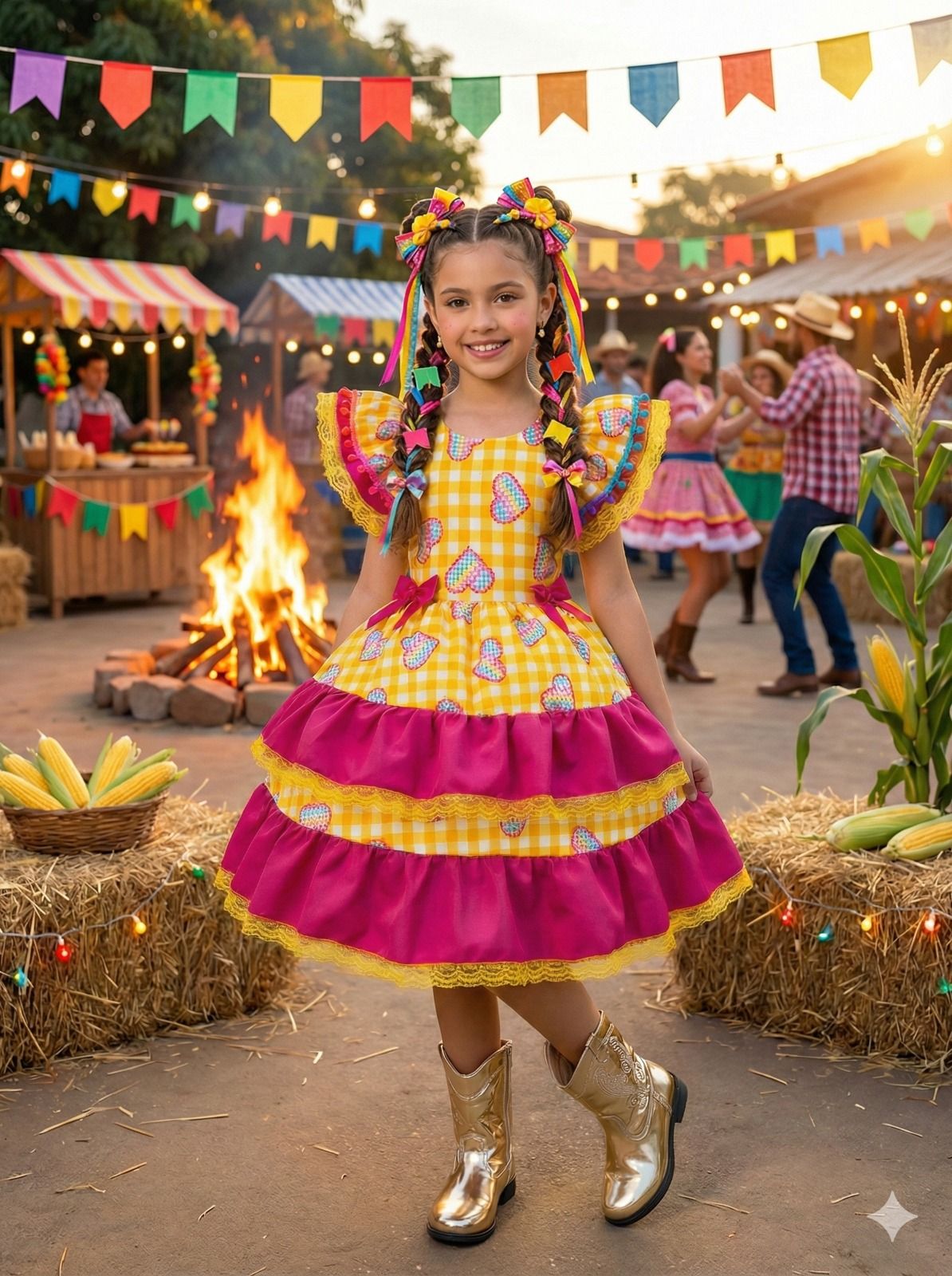 Vestido Junino Banana Club Luxo Coração Junino Amarelo - Leveza e Elegância para Meninas | Bebeloo Kids