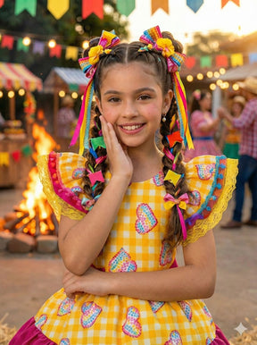 Vestido Junino Banana Club Luxo Coração Junino Amarelo - Leveza e Elegância para Meninas | Bebeloo Kids