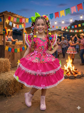 Vestido Junino Banana Club Quermesse do Balance Pink - Leveza e Elegância para Meninas | Bebeloo Kids