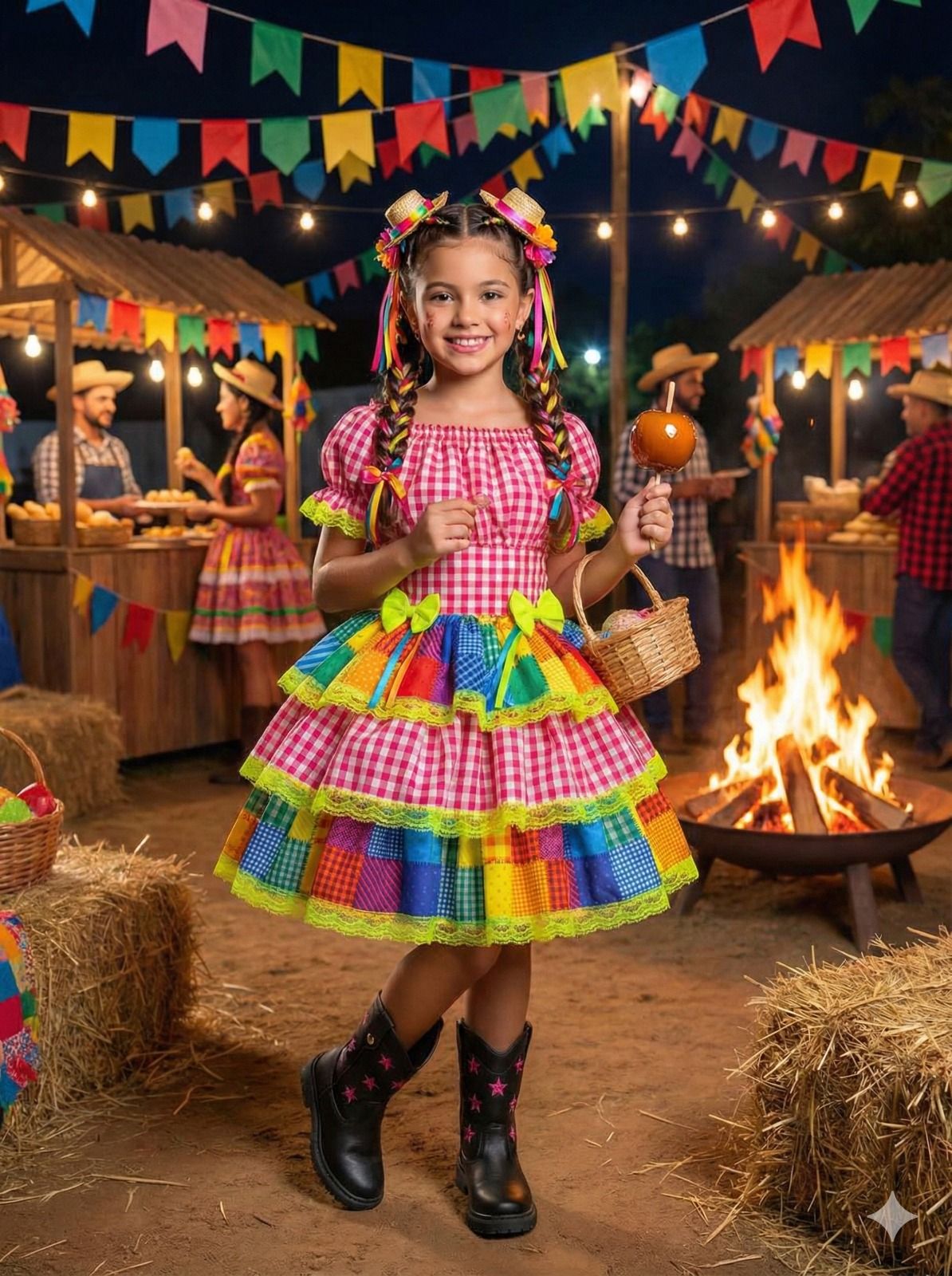 Vestido Junino Banana Club Luxo Quermesse do Sertão Pink - Leveza e Elegância para Meninas | Bebeloo Kids