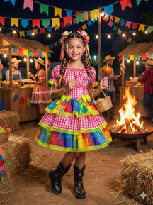 Vestido Junino Banana Club Luxo Quermesse do Sertão Pink - Leveza e Elegância para Meninas | Bebeloo Kids