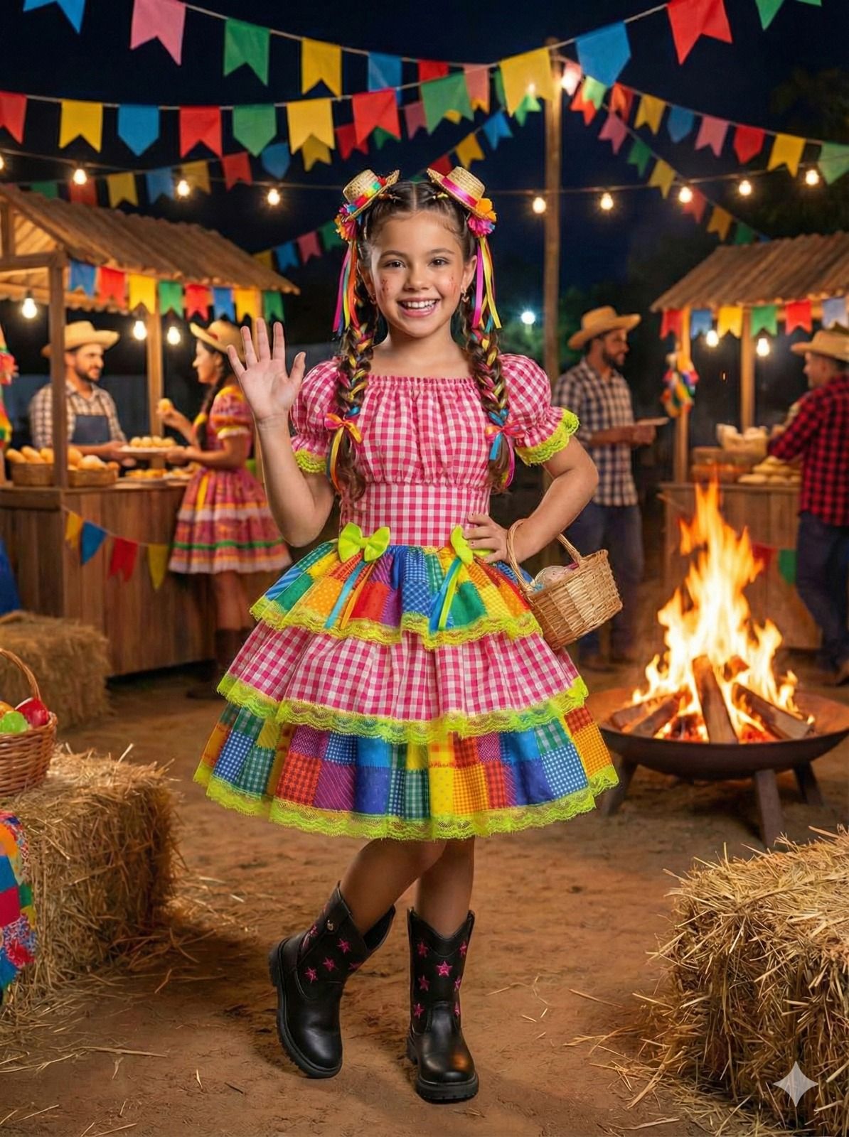 Vestido Junino Banana Club Luxo Quermesse do Sertão Pink - Leveza e Elegância para Meninas | Bebeloo Kids