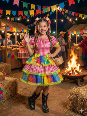 Vestido Junino Banana Club Luxo Quermesse do Sertão Pink - Leveza e Elegância para Meninas | Bebeloo Kids