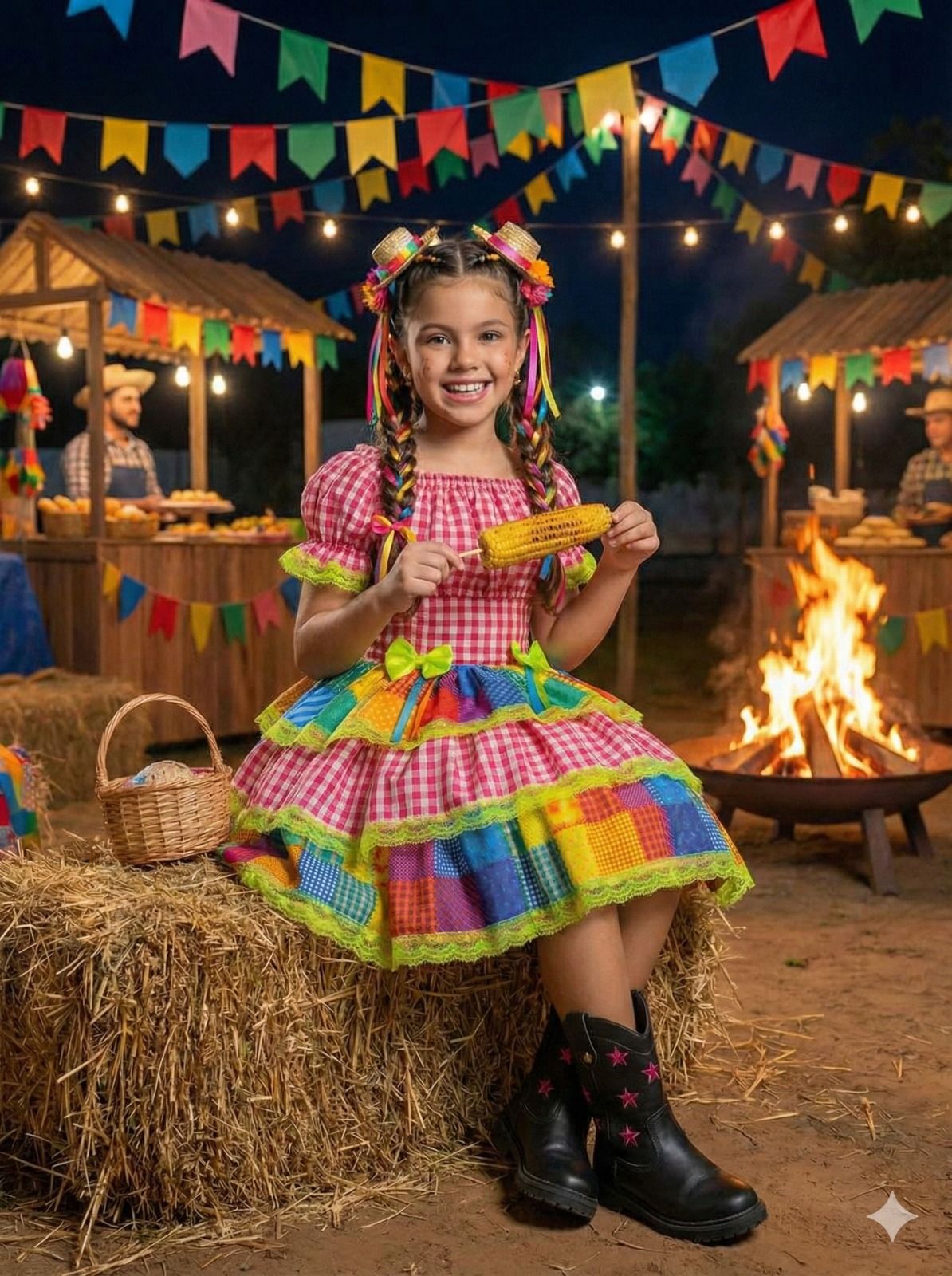 Vestido Junino Banana Club Luxo Quermesse do Sertão Pink - Leveza e Elegância para Meninas | Bebeloo Kids