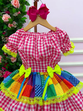 Vestido Junino Banana Club Luxo Quermesse do Sertão Pink - Leveza e Elegância para Meninas | Bebeloo Kids