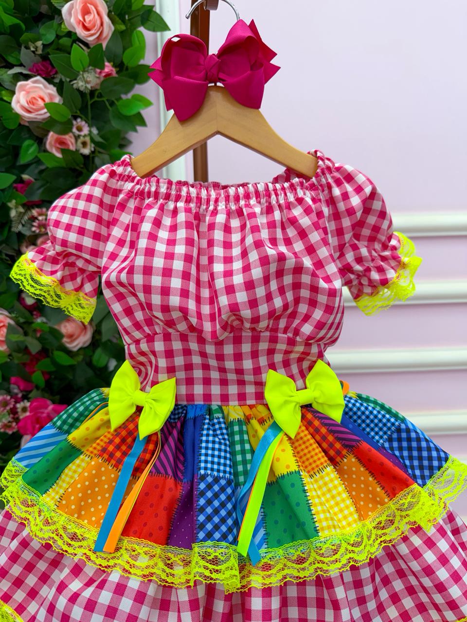 Vestido Junino Banana Club Luxo Quermesse do Sertão Pink - Leveza e Elegância para Meninas | Bebeloo Kids