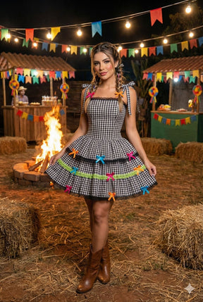 Vestido Banana Club Junino Luxo Adulto Arraia do Chamego Preto (VESTJUBANCHAJU)