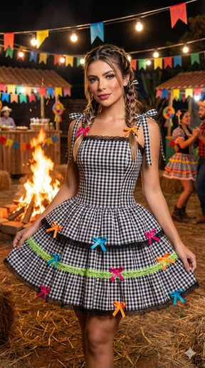 Vestido Banana Club Junino Luxo Adulto Arraia do Chamego Preto (VESTJUBANCHAJU)