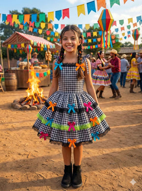 Vestido Banana Club Luxo Arraia do Chamego Preto - Leveza e Elegância para Meninas | Bebeloo Kids
