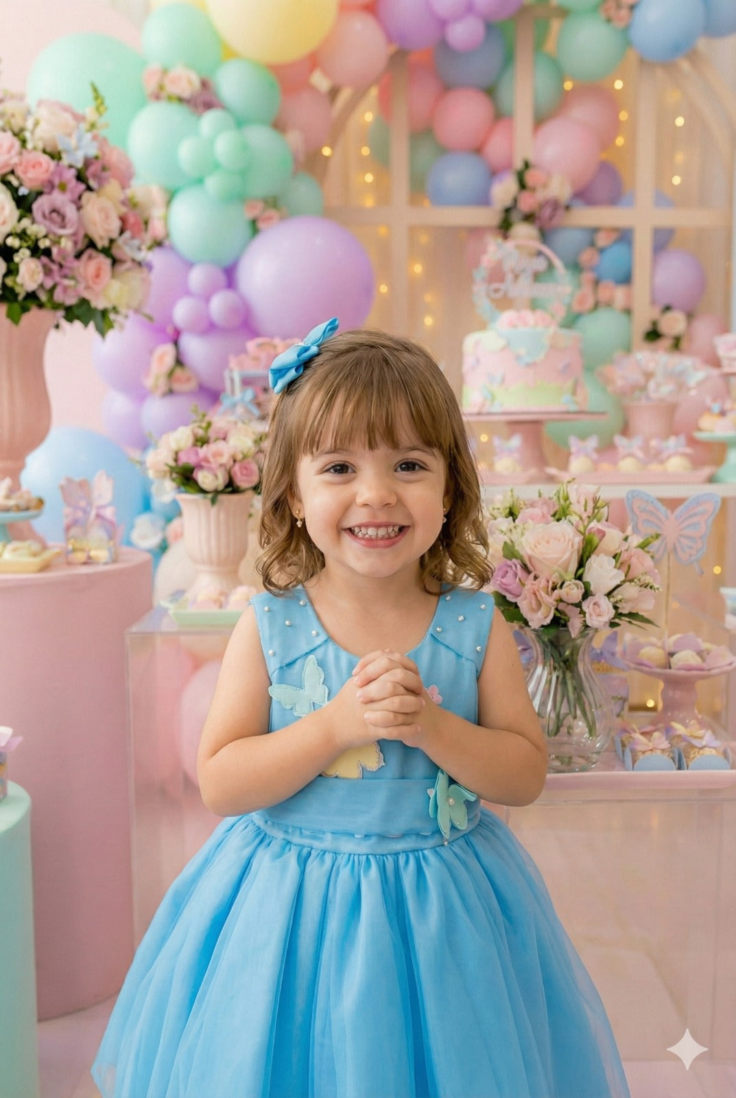 Vestido Princesa Anabel Jardim Encantado Azul Turquesa - Leveza e Elegância para Meninas | Bebeloo Kids