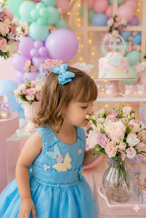 Vestido Princesa Anabel Jardim Encantado Azul Turquesa - Leveza e Elegância para Meninas | Bebeloo Kids