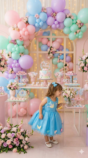 Vestido Princesa Anabel Jardim Encantado Azul Turquesa - Leveza e Elegância para Meninas | Bebeloo Kids