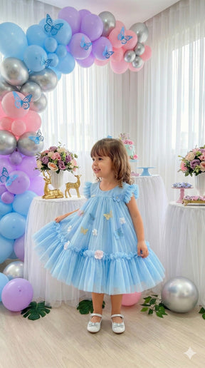 Vestido Vila Lele Jardim das Borboletas Baby Liz Azul Bebe - Leveza e Elegância para Meninas | Bebeloo Kids