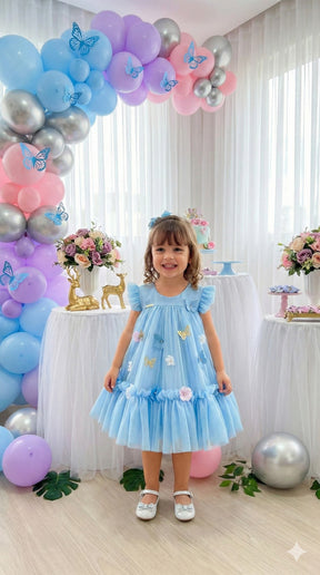 Vestido Vila Lele Jardim das Borboletas Baby Liz Azul Bebe - Leveza e Elegância para Meninas | Bebeloo Kids