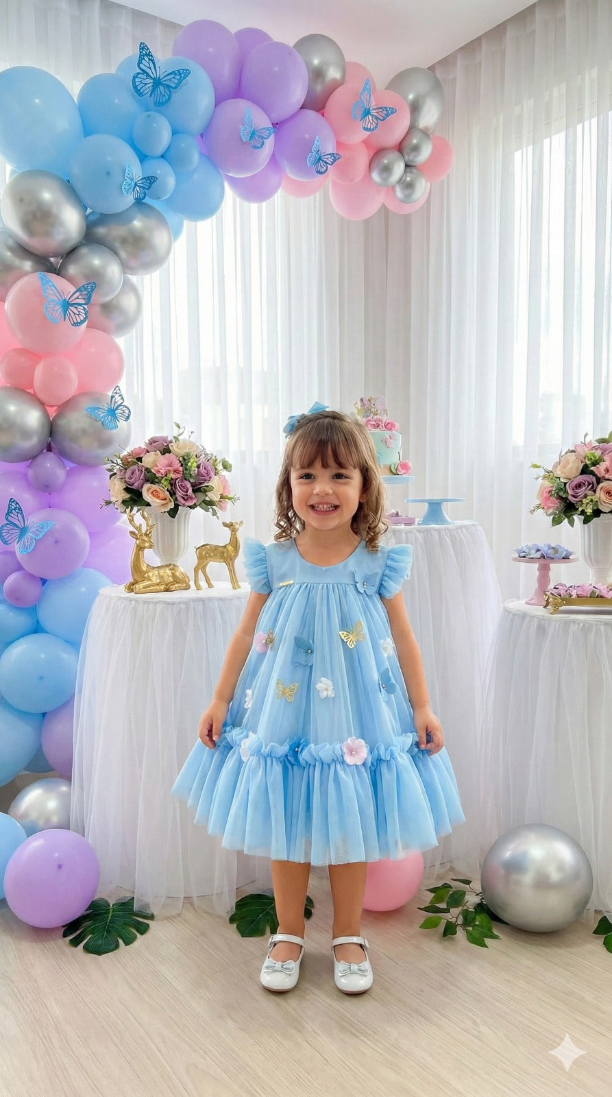 Vestido Vila Lele Jardim das Borboletas Baby Liz Azul Bebe - Leveza e Elegância para Meninas | Bebeloo Kids