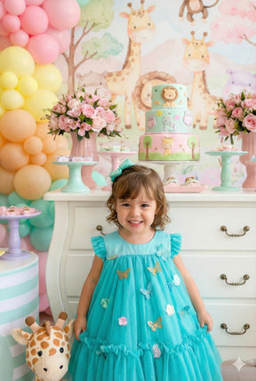 Vestido Vila Lele Jardim das Borboletas Baby Liz Verde Tiffany - Leveza e Elegância para Meninas | Bebeloo Kids