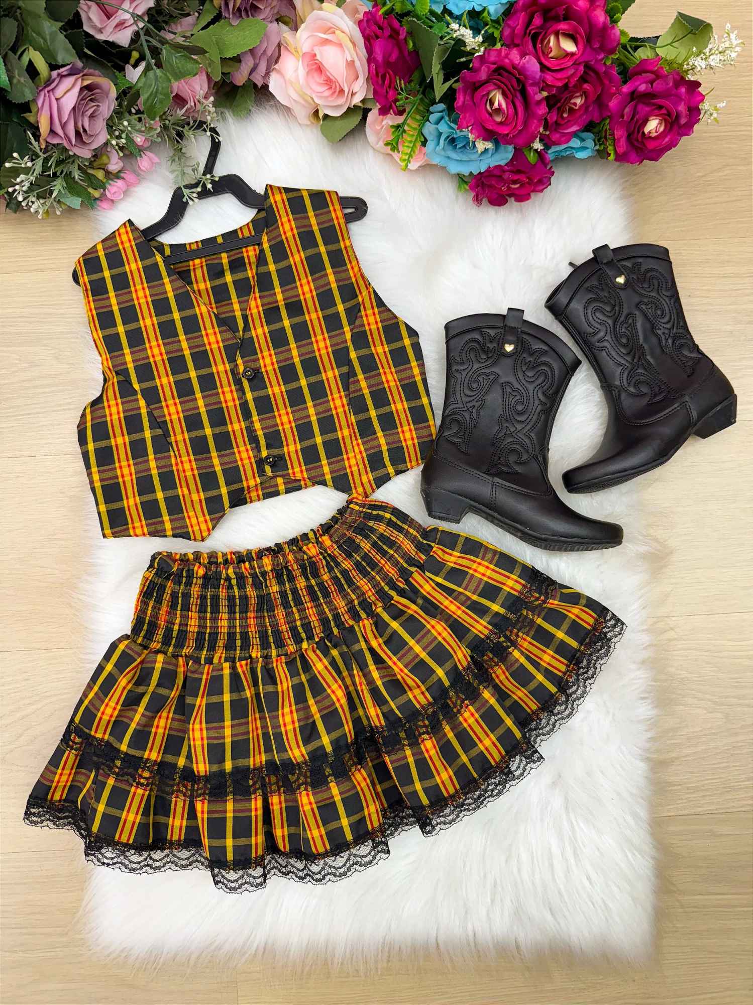 Conjunto Junino Miss Cherry Melissa Xadrez - Estilo Delicado para o Dia a Dia | Bebeloo Kids