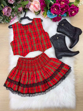 Conjunto Junino Miss Cherry Melissa Xadrez - Estilo Delicado para o Dia a Dia | Bebeloo Kids