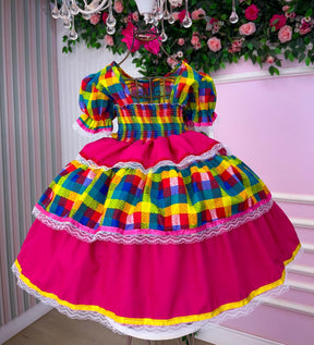 Vestido Junino Mimadine Luxo Priscila Pink - Leveza e Elegância para Meninas | Bebeloo Kids